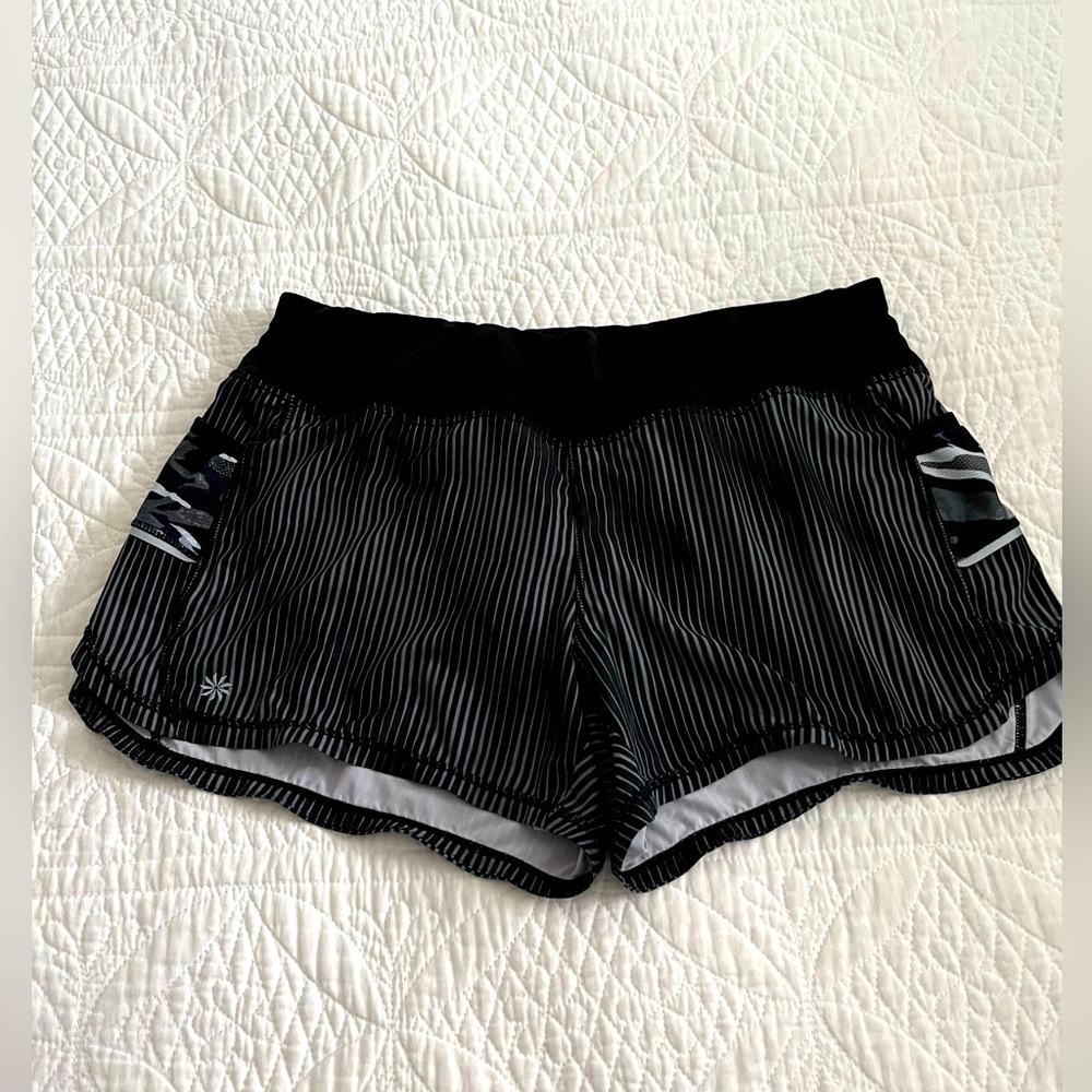 ATHLETA Track Run Shorts Black and Gray.
